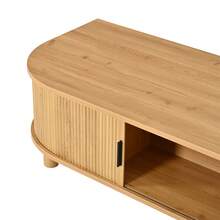 Soffbord i ljust trä 100*50*35 cm, vardagsrumsbord med 2 skjutdörrar, med förvaringsutrymme, träben, tillverkat av MDF med en lastkapacitet på upp till 30 kg, sidobord, soffbord, soffbord, tebord - Ek - Visa 6