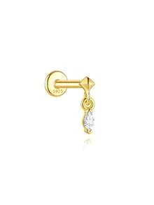 EleRunis 1PC 925 Sterling Silver Marquise Star Flat Back Tragus Conch Cartilage Helix Threaded Piercing Fine Jewelry For Daily Wear Party Anniversary - Gold - View 6