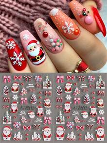 2pcs5D Red Santa ClausNail Art Sticker Christmas Tree Snow Tree Snowflake Bow Bubble Designs Nail Decals Self-Adhesive Sliders Manicure Decoration For Christmas New Year Holiday Gift - Multicolor - View 1