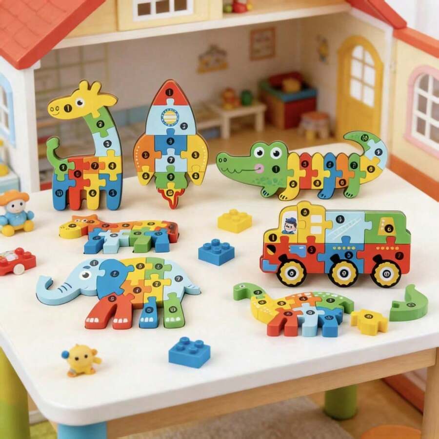 1 buah Balok Puzzle Dinosaurus Kayu 3D, Mainan Bangunan Hewan Lalu Lintas Edukatif untuk Pembelajaran Awal Taman Kanak-kanak