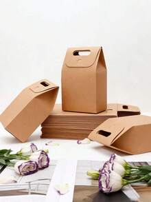 5 & 10pcs Blank Transparent Window Kraft Paper Gift Bags, Portable Foldable Paper Storage Bags, Suitable For Holiday, Wedding, Graduation Small Accessories And Cosmetics Packaging - View 8