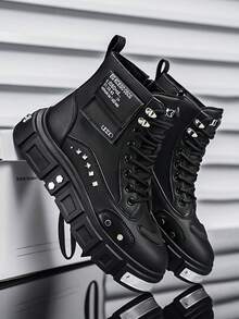 GAISIMA Premium New Dad Style Metallic Punk Men's Height-Increasing Thick Sole Design Fashion Big Toe Derby Casual Shoes Colorblock - Black - View 5