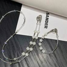 1PC Double Chain Shell Transparent Silver Bead Minimalist Style Metallic Silver Phone Crossbody Strap Neck Chain Long Chain Portable Anti-Loss Phone Case Pendant Authentic Cute Heavy-Duty Sparkling Crystal Heidi Bead Wearable Accessory Luxury High-End With Gift Clip - Multicolor - View 2