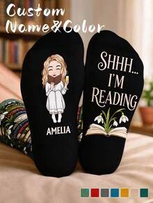 1 đôi tất in tên tùy chỉnh "Shh, I'm Reading" quà tặng cho người yêu sách, mọt sách, mẹ, con gái dịp sinh nhật và Giáng sinh - Nhiều màu - Xem 9