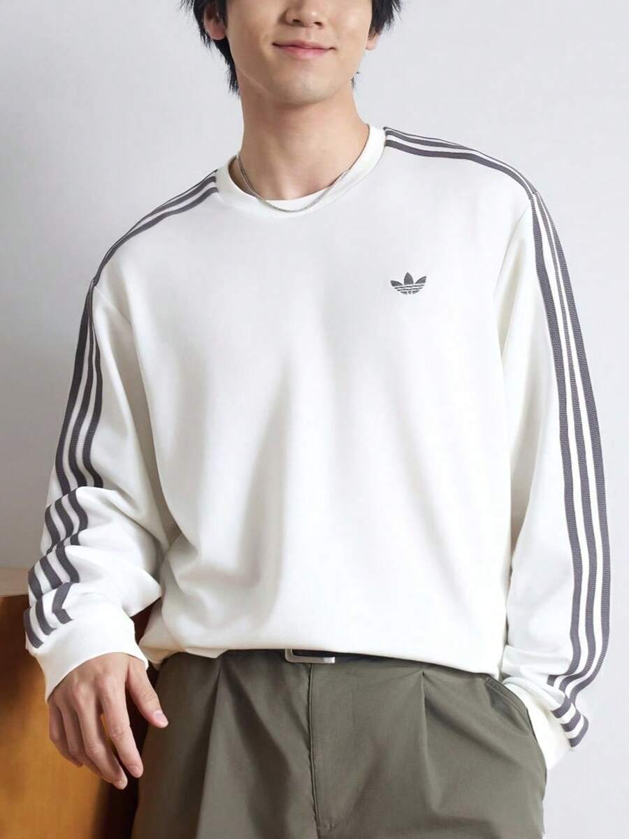 Adidas Originals Classic Versatile Minimalist Comfortable Solid Color Daily Casual Crew Neck Long Sleeve T-Shirt Men's - Off White - View 1