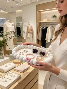 Jewelry Tray White Jewelry Tray Round Bead Decorative Storage Tray Earrings Necklace Ring Storage Box ,Multifunctional Storage Tray,Display Rack High Color Dresser Ornaments Home Display Tray Ladies Gift Home Ornaments - Multicolor - View 6