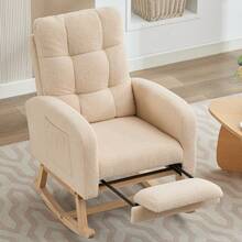 Rocking Chair With Adjustable Footrest Living Room,Boucle Fabric Rocking Chair With Solid Wooden,Comfortable Lounge Armchair With Side Pockets And High Backrest(Beige,Boucle) - Beige + Solid Wood + Boucle - View 7