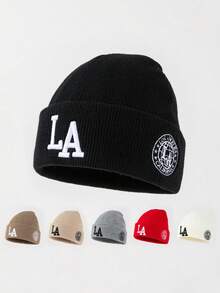 1pc Unisex Fashion Deformed A Logo Embroidered Brimless Knit Beanie Hat, Woolen Cap For Autumn/Winter Daily Warmth And Travel Outfit - A - View 8