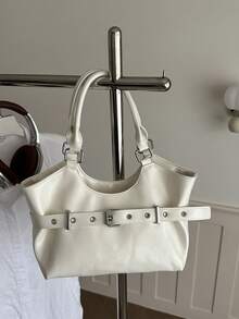 Large Capacity Tote Bag For Women, Fashionable Versatile Casual Minimalist Commuter Shoulder Bag - White - View 5