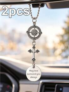 Custom Multi Charm Christmas Ornaments, Personalized Text Pendant With Angel Wings, Car Hanging Ornament, Compass & Cross Designs, Vintage Silvery Christmas Tree Decorations, Customized Bag Charm & Wall Hanging Decor, Customizable Holiday Gift - Multicolor - View 10