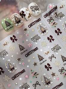 Christmas Nail Stickers Leopard Print Christmas Tree Bow Snowflake Pattern Self-Adhesive Holiday Nail Art Decals - Multicolor - View 5