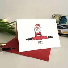 بطاقة عيد الميلاد المضحكة "Slay Santa" مع ظرف - بطاقة تهنئة كرتونية فكاهية لسانتا كلوز للأصدقاء والعائلة والزملاء، فارغة من الداخل - سانتا كلوز يقوم بحركة الشق - مشاهدة 4