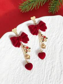 European And American Christmas Red Bow Earrings, Christmas Tree, Heart Earrings, Perfect For Christmas, Valentine's Day, Dates, Parties And Other Occasions - Red - View 4