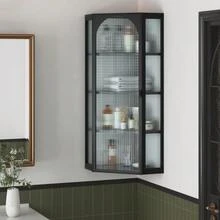 105CM Triangular White-Clear Glass Wall Cabinet, Four-Tier Storage, No Back Panel Required, Suitable For Kitchen And Bathroom - Black - View 5