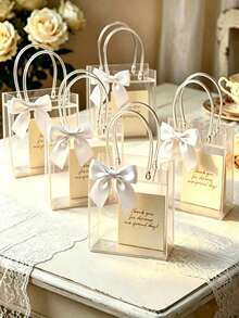 24pcs Transparent Gift Bags, Clear PVC Tote Gift Bags With Bows, Perfect For Baby Shower, Birthday, Wedding, Bridal Shower And Halloween Party Decoration - Multicolor - View 4