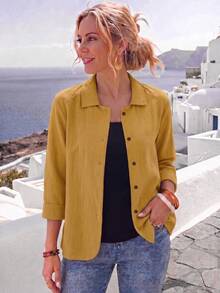 Chaqueta amarilla de cuello sólido Jessefine, ropa exterior ligera de uso diario y multiusos para primavera y verano - Amarillo - Ver 2