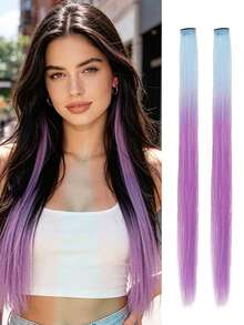 2pcs Ombre Golden Clip-In Hair Extensions, 24 Inch Long Straight Hair, Cosplay Halloween Party Christmas New Year Gift For Women Girls - Multicolor - View 21