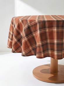 Veyra Day 1pc Rust Red Plaid Square Tablecloth, Farmhouse Style Dining Table Cover, Made Of Polyester, Suitable For Kitchen, Dining Room And Christmas Decor - Rust Red - View 10