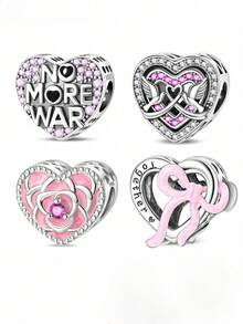 1pc Heart-Shaped Beaded Charm, Multiple Original Heart Designs, Inlaid With Pink Rhinestones And Resin Craft, Suitable For Bracelet, Necklace DIY Pendant Chain Jewelry Making, Exquisite Hollow Design, Can Be Freely Matched With Bracelets, Suitable For Handmade Creation, Daily Wear And Gifting. - Multicolor - View 1