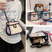 1PC-Chain Bag, Canvas Crossbody Bag, Lightweight Cake Bag, Anime Cartoon Small Square Shoulder Bag - Multicolor - View 4
