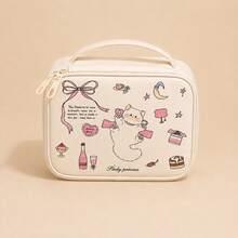 Cute Printed Makeup Bag, Standing Large Capacity Handheld Toiletry Bag With Compartments, Dedicated Brush Slots, Mesh Pockets For Easy Visibility, Portable Travel Business Trip Daily Makeup Organizer, Multi-Functional Storage - Multicolor - View 12
