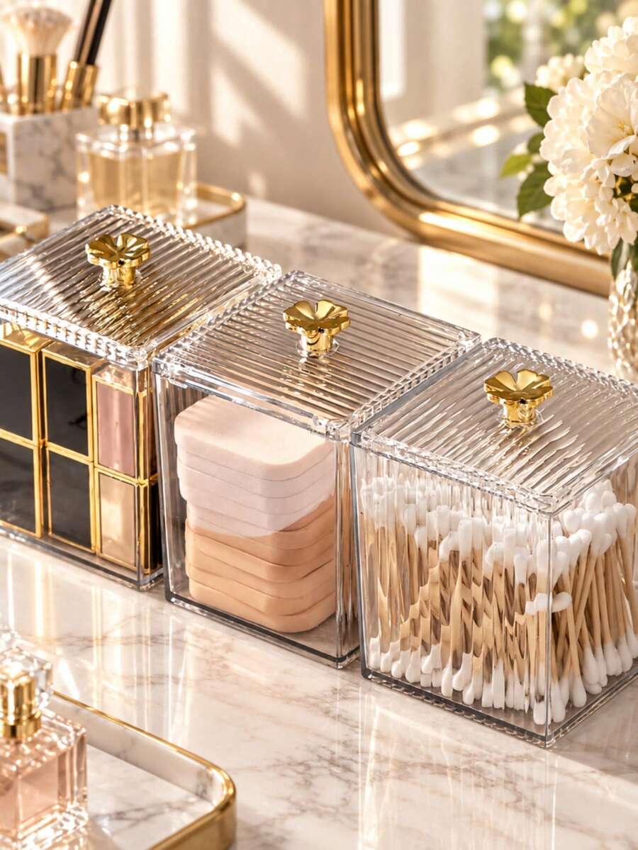 Clear Acrylic Box Jewelry Cosmetic Storage For Women Makeup Organizer Pad Lipstick Earring Ring Desktop Vanity Countertop Elegant Transparent Home Storage Container For Dressing Table Room Home Bathroom Kitchen Decor Travel Essentials Accessories