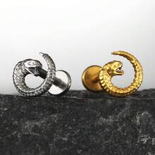 1pc ASTM F136 Titanium 16G Gothic Vortex Snake Flat Back Stud Earring Cartilage Piercing Ear Conch Nose Piercing Medusa Body Jewelry - Coiled Snake - View 12