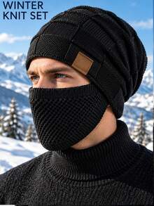 Unisex Winter Fleece-Lined Cold-Weather Mask & Hat Set – Features An Elastic Drawstring Closure; Lightweight And Warm; Suitable For Cycling, Skiing, And Outdoor Sports. Solid-Color Pullover Hat And Mask Combo With Windproof Ear Protection. - Multicolor - View 6