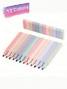 6/12pcs Morandi Aesthetic Square Highlighter Pens, Soft Tip Beveled Markers, Pastel Fluorescent Pens, No Bleed, Quick Drying, Suitable For Journaling And Note-Taking - Multicolor - View 4