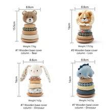 1Pc Wooden Base Bunny Stacking Column Toy, Soft Plush Rabbit Detachable Stacking Rings Toy, Infant Sensory Building Play Toy, Fine Motor Skill Training Educational Toy For Newborn, Baby Shower Gift - Multicolor - View 3