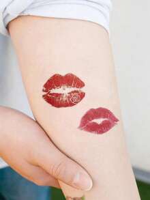 STARTTOOS 1pc Pink Sexy Heart Lip Print Love Pattern Party Gift Valentine's Day DIY Holiday Gift Temporary Waterproof Tattoo Sticker For Arm, Shoulder, Neck, Collarbone, Back - Hot Pink - View 2