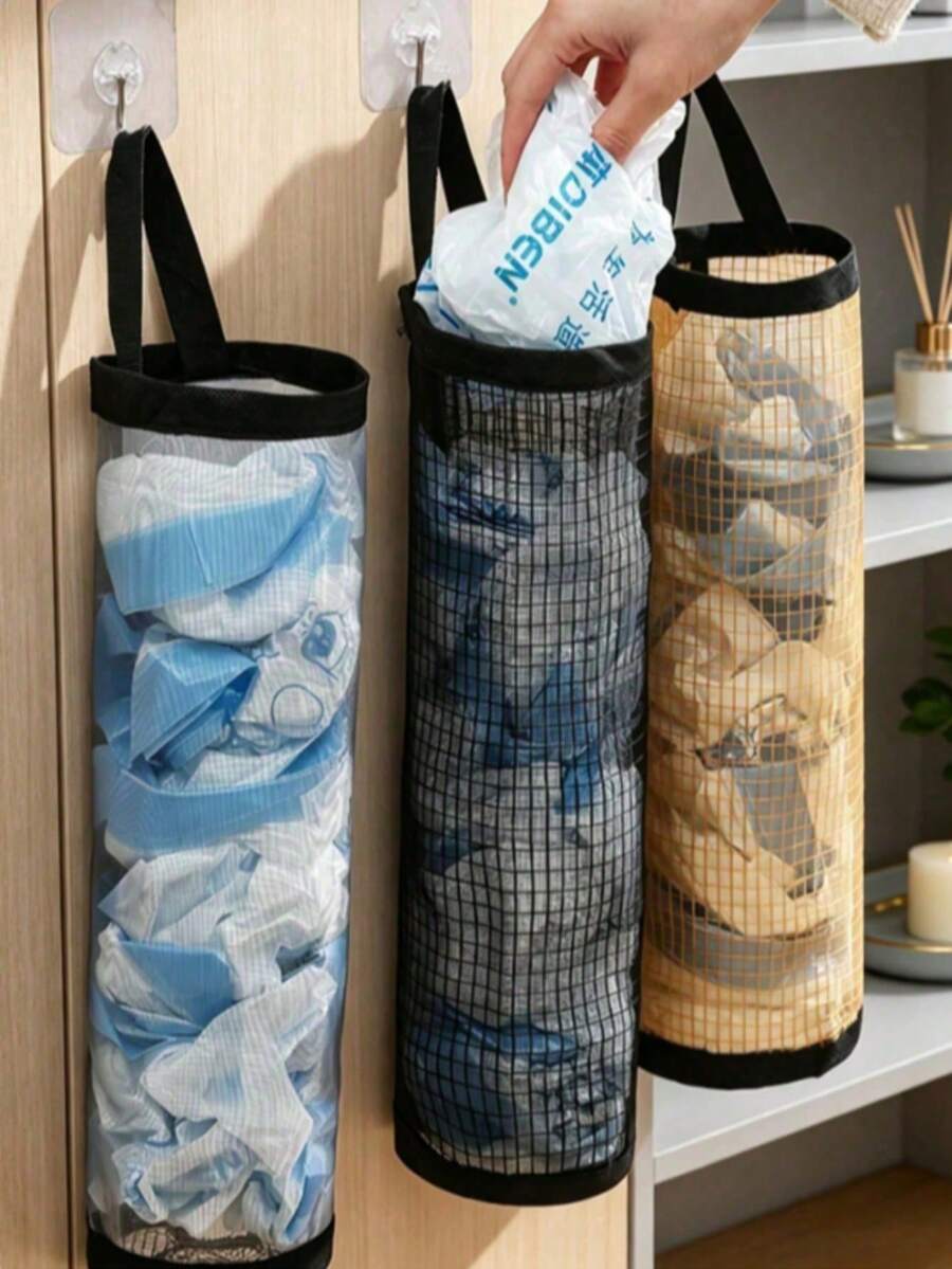 1pc Foldable Storage Bag + Hook,Soft Plastic Storage Bag,Breathable Plastic Bag Organizer,Kitchen Accessories,Kitchen Storage,Holiday Essentials,Kitchen Essentials,Christmas Decor,Room Decor,Soft And Fluffy,Bathroom Accessories,Behind Door Storage