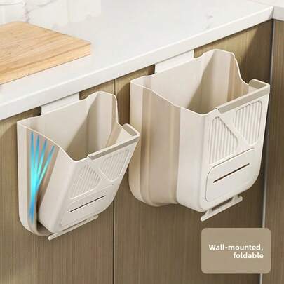 Wall-Mounted Foldable Trash Can, Cabinet Door Hanging Plastic Waste Basket, PP Material Storage Bin, Suitable For Kitchen, Bathroom, Home, Dorm, Car, Apartment Hanging Trash Can