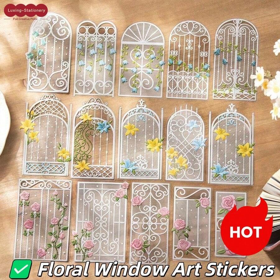 Tomato Sauce Girl PET Sticker Pack, Flower Island Lace Window Series, Realistic Lace Embroidery Planner Stickers, DIY Collage Decoration, Suitable For Planner Enthusiasts, Students, Planner Base Material, Birthday Holiday Gift, Home Desktop Craft Creation - one-size - View 1