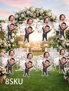 4/8/12pcs Personalized Custom Photo Cutout Wedding Banner Bunting,Custom Face Hanging Garland,Anniversary Gift,Newlyweds Bride Groom,Wedding Reception - Multicolor - View 9
