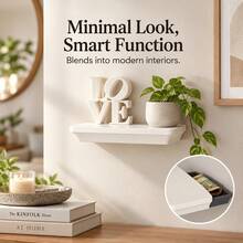Xfo Modern White Floating Shelf With Hidden Drawer - Wall-Mounted Secret Compartment, Suitable For Cash, Jewelry, Keys, Valuable Items Display, Plastic Frame, For Bedroom, Living Room, Office, Space-Saving Hidden Drawer - Multicolor - View 6