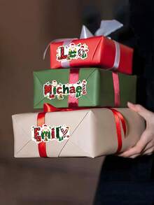 Personalized Name Christmas Stickers Custom Christmas Theme Cartoon Name Tags Name Labels For Gift Box/Christmas Gift For Family(14PCS) - Multicolor - View 8