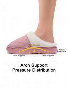 CYFMYD Winter Women's Arch Support Slippers With EVA Thick Sole Checkerboard Design Knitted Fabric Soft Comfortable Non Slip Home Shoes - Pink - View 2