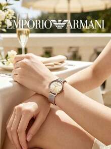 Armani Jam Tangan Wanita dengan Tali Jala, Dial Bulat Ramping, Penanda Jam Kristal, Warna Hangat, Analog Quartz, Cocok untuk Pesta Kebun, Pakaian Akhir Pekan, Hadiah untuk Ibu - Satu-Ukuran - View 3