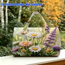 1pc 2D Printed Quilted Fabric Women's Handbag, Fresh Romantic Pastoral Style Daisy And Lavender Floral Design, Large Capacity Storage, Suitable For Weekend Outings, Also Can Be Used As Christmas Or Halloween Gift - Multicolor - View 7