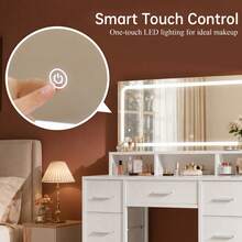 HaluPeit Large-Capacity Home Dressing Table With Three-Color LED Lighting, High-Definition Panoramic Mirror, Suitable For Bedroom And Walk-In Closet. Seven Drawers And Three Storage Compartments Offer Multi-Zone Organized Storage. - White - View 2