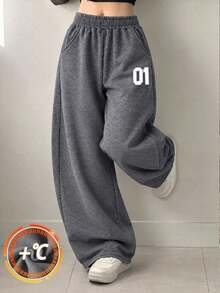 1pc Teen Girl's Retro Casual Pants, Versatile For Autumn/Winter - Dark Grey - View 1