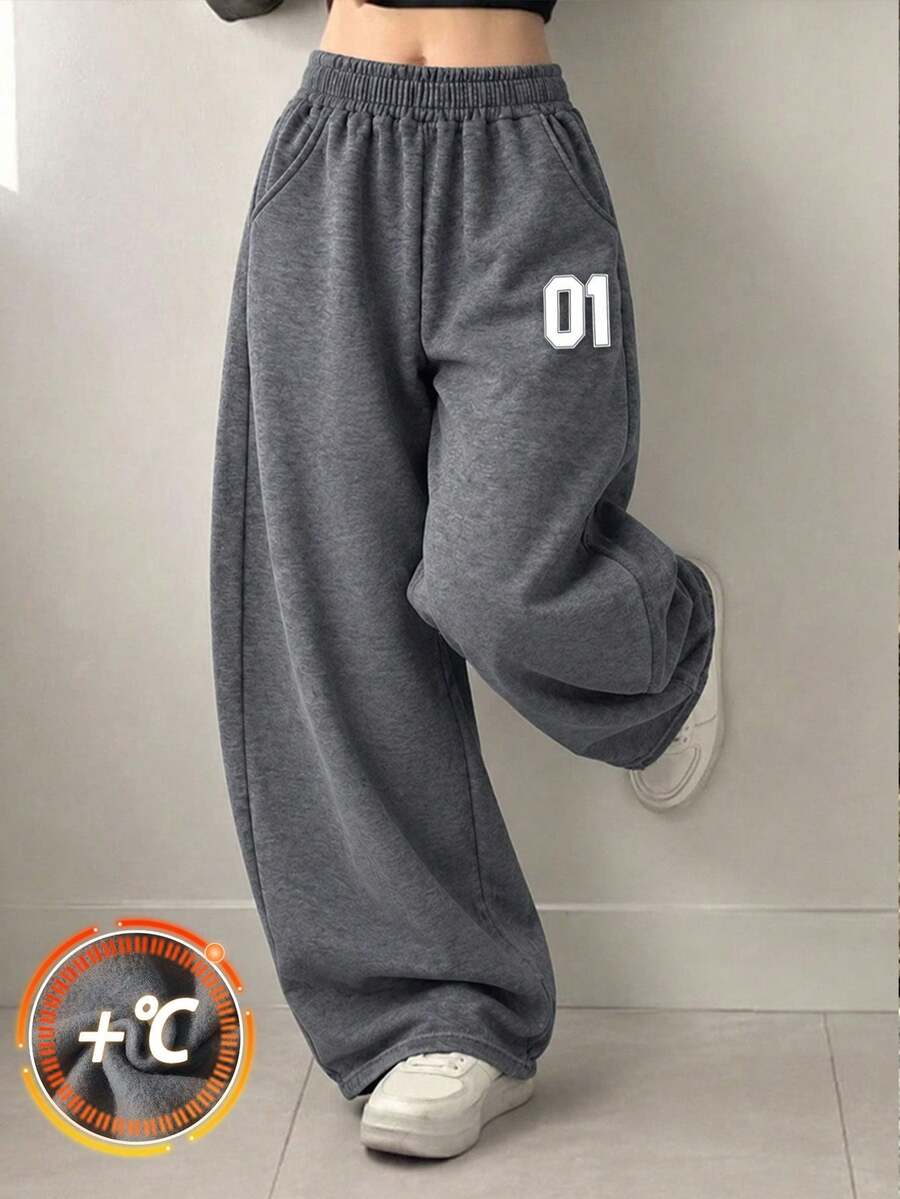 1pc Teen Girl's Retro Casual Pants, Versatile For Autumn/Winter - Dark Grey - View 1