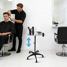 SHIOUCY Silver Height-Adjustable Salon Utility Cart - Professional Mobile Hair Styling Station With Tool Organizer, Non-Rusting Aluminum Alloy Frame For Color Services And Beauty Treatments - Silver Black - View 2