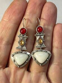 2pcs Women's Earrings, Silver Metal, Geometric Water Drop Pendant, Vintage Style Delicate Ear Jewelry, Daily Commute Outfit, Holiday Gift - Multicolor - View 10