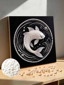 Handmade Pearl Painting Set, Pearl Koi Fish Pattern Design, Complete Set Of Hand Tools, Wall Decoration, Holiday Gifts. - A - View 1