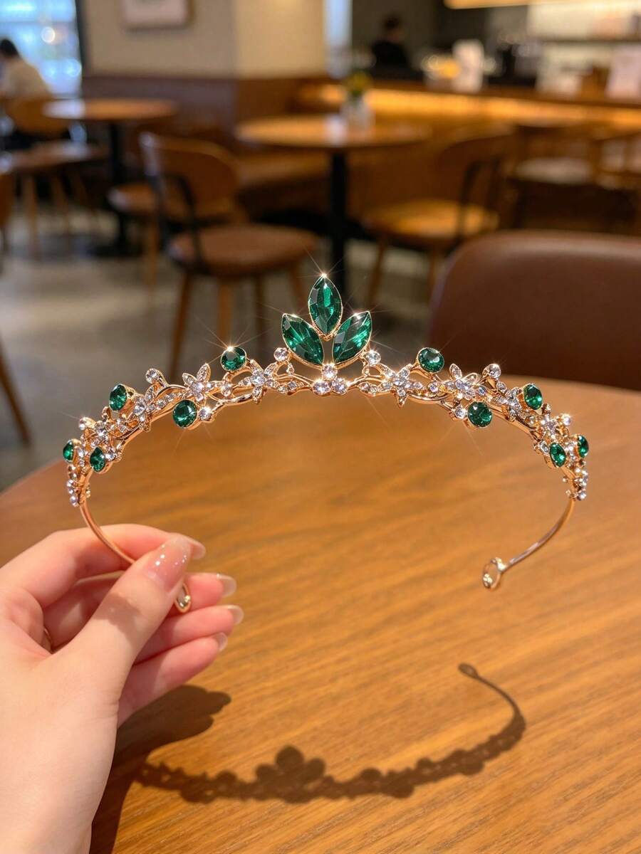 1件歐美風時尚公主3D皇冠甜美奢華水鑽生日髮飾髮箍，皇冠