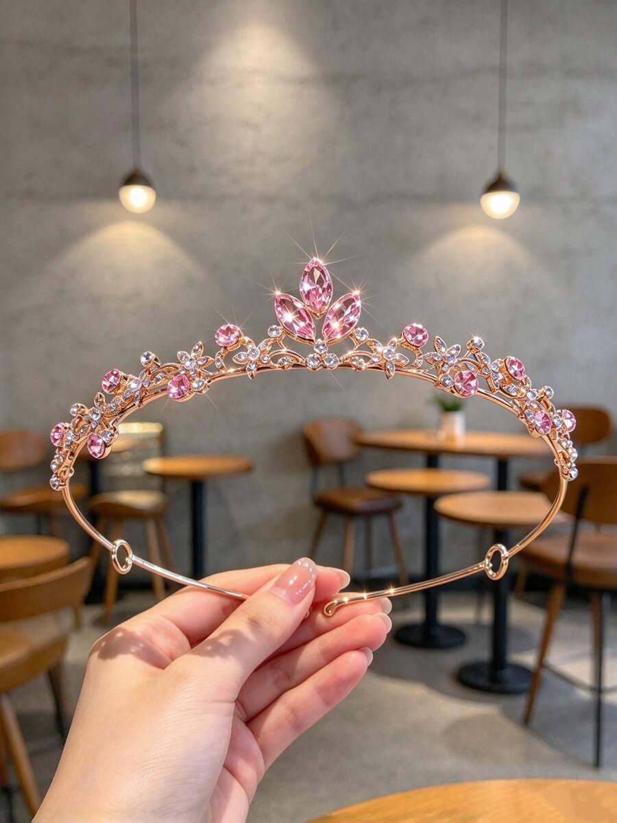1件歐洲女款時尚公主3D皇冠甜美奢華水鑽生日髮飾髮箍