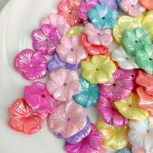 20PCS AB Color Pearlescent Hibiscus Flower Acrylic Beads, Through Hole Loose Beads For DIY Bracelet, Phone Charm, Keychain Jewelry Making - Multicolor - View 6