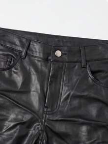 Women's High Waist Shiny PU Leather Wide Leg Pants, Glossy Matte Coating, Commute, Best Seller, Popular Style, Y2K, Commute, Vacation, Holiday - Black - View 6